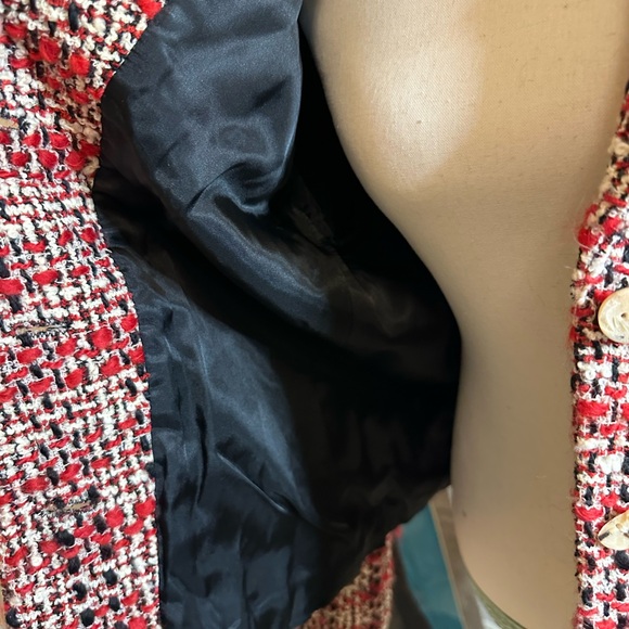 Y2K Austin Reed red black whites tweed wool jacketed blazer size 14 - Picture 4 of 8